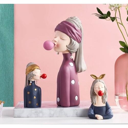 Character Decoration Blowing Bubble Girl Resin Cute Girl Decoration Living Room Home Decoration Accessories Nordic Style Gift