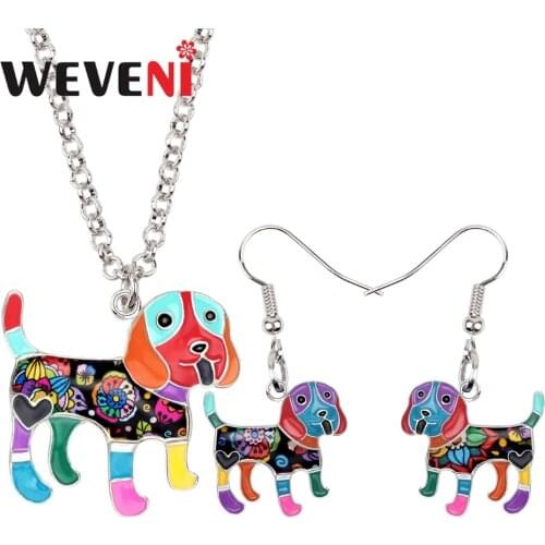 WEVENI Statement Enamel Alloy Cartoon Beagle Dog Earrings Necklace Jewelry Sets For Women Girls Accessories Gift Gift Bijoux New