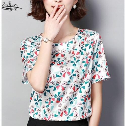 Blusas Mujer De Moda 2021 Casual Print Chiffon Blouse Plus Size Tops Short Sleeve Women Tops Camisas Mujer Women Shirts 3959