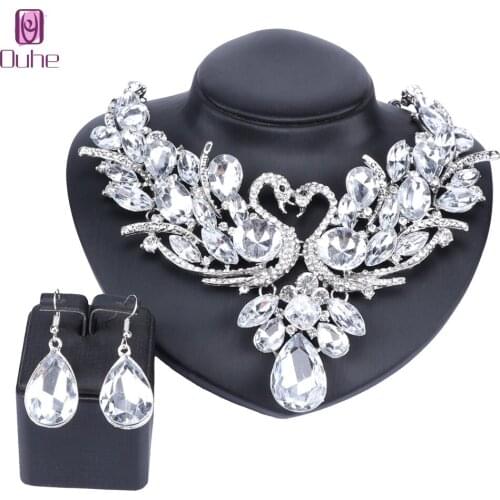 OUHE Trendy Silver Color Crystal Swan Bridal Jewelry Sets Italian for Women Girls Wedding Jewelry Sets Costume Accessories Gift