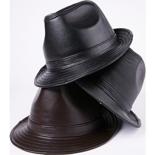 Winter Warm Leather Mens Fedora Hat For Gentlemens Panama Jazz Hat