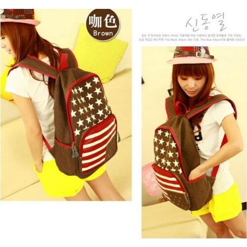 1 piece latest design unisex casual school bag fashion New USA Flag rivet star canvas women backpack travel bag sack