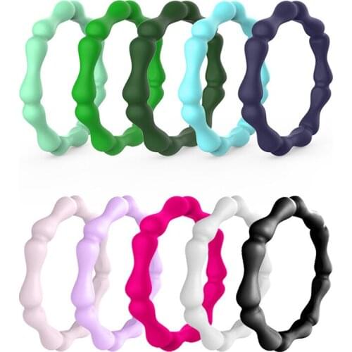 10pcs/lot Bamboo Silicone Rings For Women Wedding Rubber Bands 3mm Hypoallergenic Crossfit Flexible Sports Silicone Finger Ring
