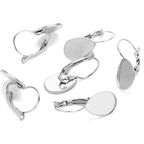 10pcs/lot Stainless Steel Silver Tone 10x14mm Water Drop Blank Earring Clip Cabochon Tray Base Fit DIY Earring Jewelry Findings