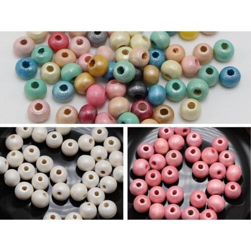 200pcs Pearlized Luster Wood Beads 8mm Wooden Spacer Color for Choice Jewelry