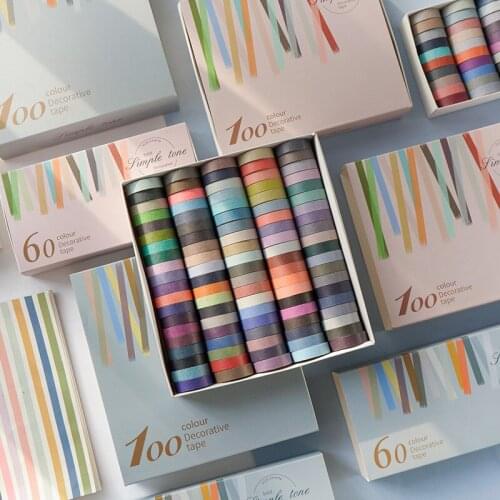 40/60/100 pcs Basic Solid Color Washi Tape Rainbow Masking Tape Decorative Adhesive Tape Sticker Scrapbook Diary Stationery
