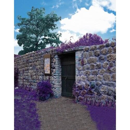 5x7ft Vintage Stone Wall Purple Flowers Photography Backdrops Photo Props Studio Background