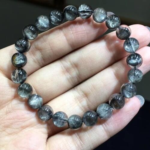 8mm Genuine Natural Brookite Silver Rutilated Quartz Clear Clear Round Beads Bracelet Women Men Wealthy Genuine AAAAA