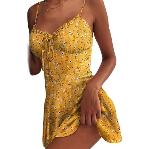80% HOT SALES!!! Sexy Women Adjustable Spaghetti Straps Chest String Dandelion Print Mini Dress