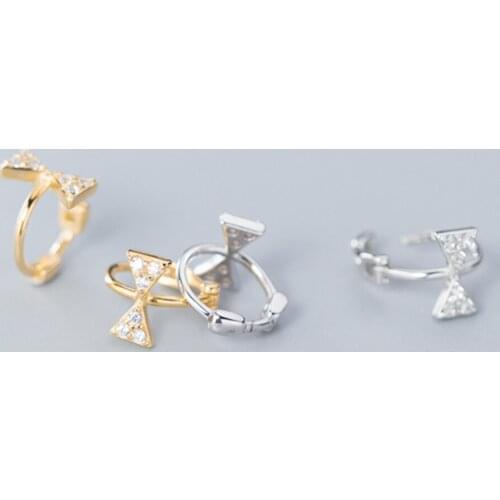 925 Sterling Silver CZ Bowknot Huggie Hoop Earrings Women Jewelry A1469