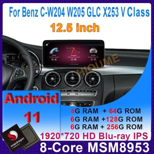 12.3"Android 10 Snapdragon 8Core 8+64G Car Multimedia Player GPS Radio for Mercedes Benz C V Class W204 W205 GLC X253 W446 08-18