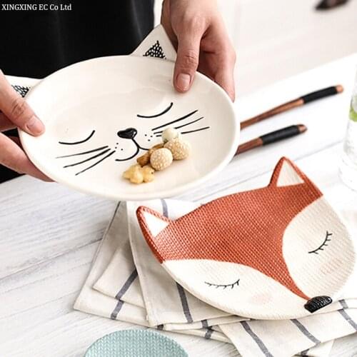 Nordic Style Cartoon Animal Shape Children Ceramic Dinner Plate Irregular Flat Plate Divider Plate 8 Inch Household Tableware