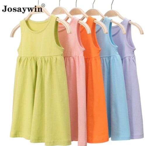 Children Clothing Summer Dress for Girls Baby Solid Teenager Kids Dresses Sleeveless Casual A-LINE Beach Party Vestidos for Girl