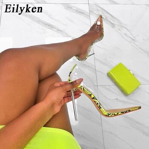 Eilyken Clear PVC Transparent Pumps Sandals Perspex Heel Stilettos High Heels Point Toes Womens Party Shoes Nightclub Pump 35-42