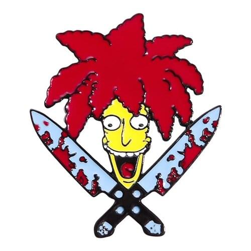 Sideshow Bob Double Dagger Lapel Pin Enamel Brooches Funny TV Pin for Clothes Backpack Badges Jewelry Gift For Friends