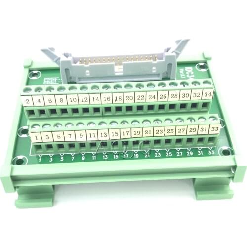 IDC34P IDC 34 Pin Male Terminal Block Breakout PLC Relay Terminals DIN Rail Mounting Adapter Connector