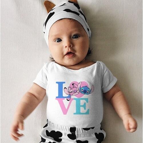 Disney Baby Girl Boy Onesie Cartoon Lilo & Stitch Printing Fashion Dropship Black White Toddler Clothes 0-24M Four Seasons Cute