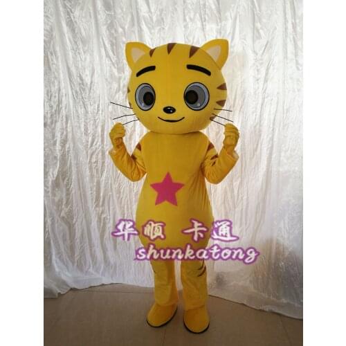 Blue Cat Mascot Yellow Cat Mascot Costume Adult Size Halloween Cat Cartoon Costume Fancy Party Dress