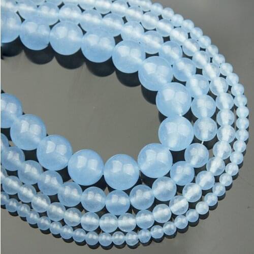 15"(38cm) Strand Round Natural Light Blue Jade Stone Rocks 4mm 6mm 8mm 10mm 12mm Gemstone Beads for Bracelet Jewelry Making
