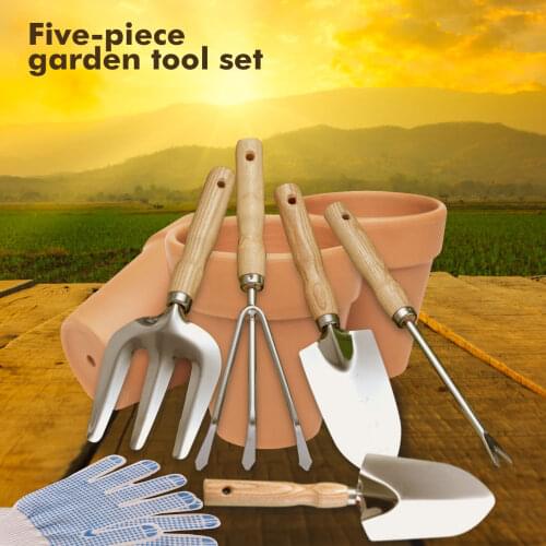 ANENG Gardening Tools Set Stainless Steel Shovels Rake Fork Weeder with Wooden Handle and 1 Pair Work Gloves