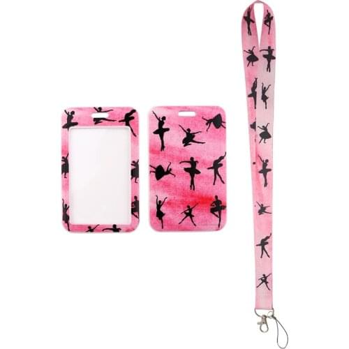MD651 DMLSKY Cartoon Ballet Lanyard Keychain keys Badge ID Mobile Phone Rope Kids Gifts Lanyard With Card Holder Cover
