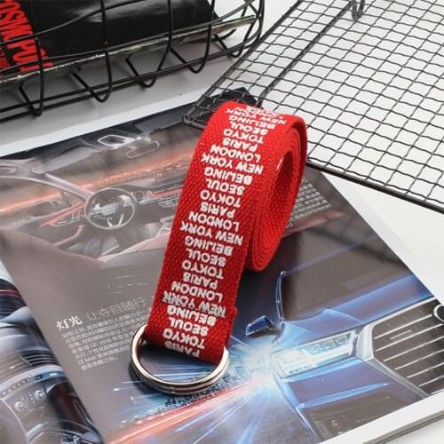 Fashion Designer Unisex Harajuku Canvas Belts Silver Metal Double Ring Buckle Wide Waist Band Letter Decoration Jeans Belts 2021