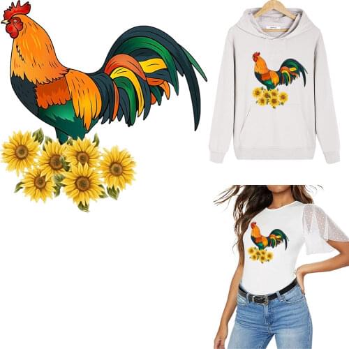 Sunflower Cock Iron On Patches For Clothing Fashion Ironing Stickers Clothes Thermal Transfer Patches T-shirt Decal Diy applique