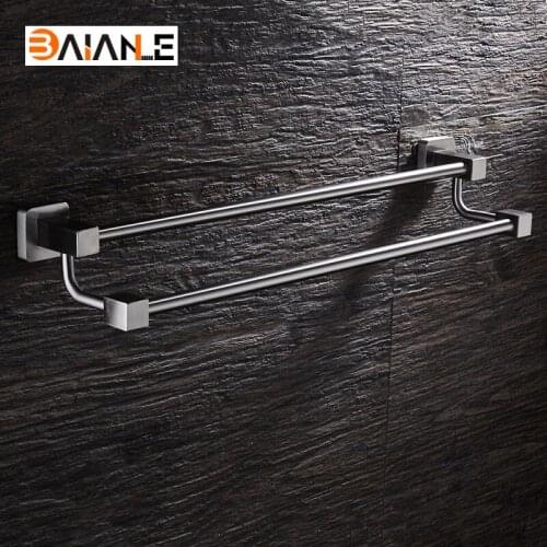 Wall-Mounted Towel Bar Stainless Steel Towel Rack Bathroom Towel Holders Double Rails Bath Storage Shelf Bathroom Accessories