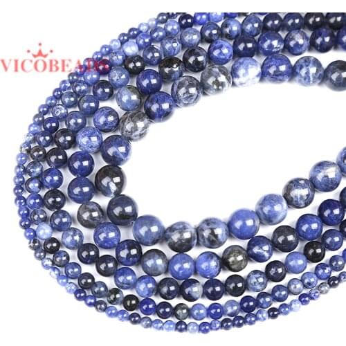 Natural Stone Old Blue Sodalite Round Loose Beads 15" Strand 4 6 8 10 12MM Pick Size For Jewelry Making