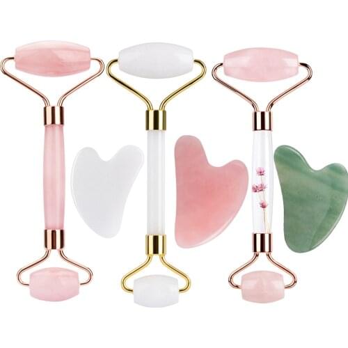 Natural Jade Stone Face Lifting Massager Rose Quartz Jade Roller Facial Slimming Massage Beauty Gua Sha Gouache Scraper Skincare