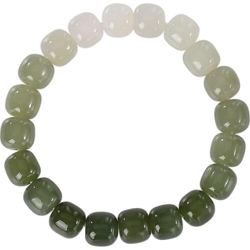 Natural Hetian Jade Gray Jade old-styled bead bracelet womens Jade gradient color retro simple single ring bracelet