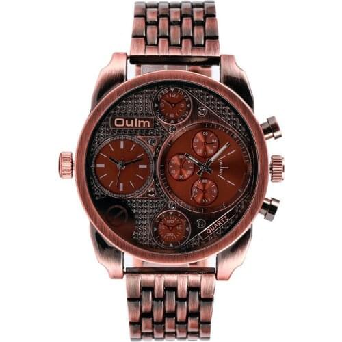 OULM Unique Design Men Fashion Quartz Watch Stainless Steel Strap Big Face Dual Time Casual Watches relogio masculino original