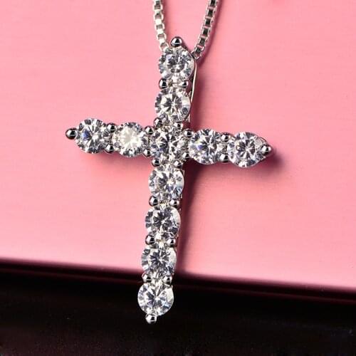 925 Sterling Silver Necklace 18 inches Box chain Shiny crystal classic cross Pendant For Women men Fashion Jewelry Gifts
