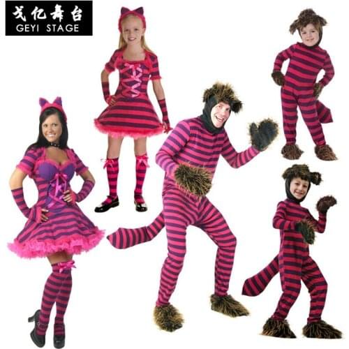 Hot Alice In Wonderland Costume Cheshire Cat Cosplay Fancy Dress Halloween Costumes For Adult kids party Alice Costume Cosplay