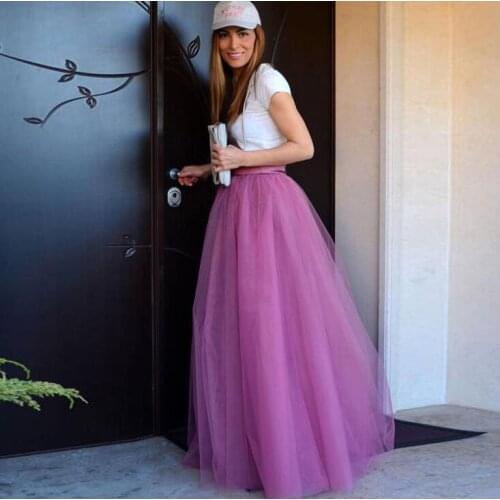 5 Layers Tutu Tulle Skirt Vintage Long Pleated Womens Bridesmaid Wedding Maxi Skirts Plus Size Saias Faldas Jupe