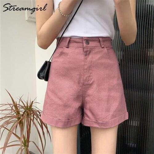 Streamgirl High Waist Denim Shorts 2021 Women Plus Size Summer White Wide Leg Cotton Shorts For Women Short Jeans Ladies 5XL