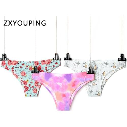 2Pcs/lot Print Briefs Seamless Panties Women Underwear Sexy Low Rise One-piece With Breathable Holes Lingerie Large Size US Size