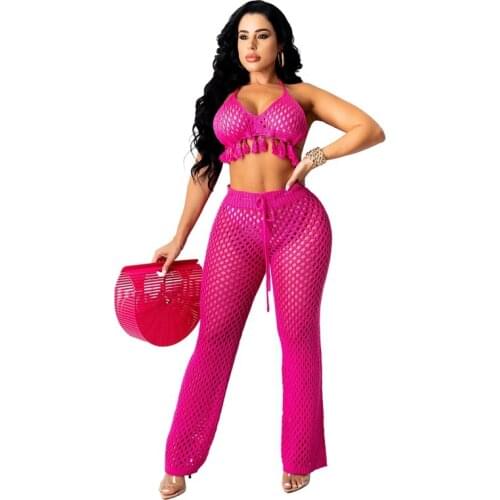 Crochet Swimsuit Cover Up Fishnet See Through Beachwear Tassels Beach Cover Up Knitted Beach Maxi Dress Bathing Suit Cover Ups