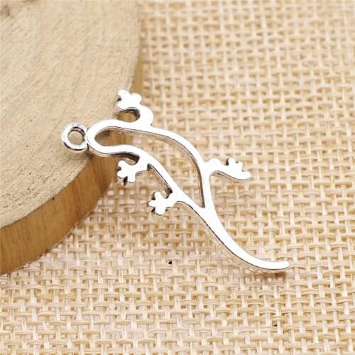 WYSIWYG 5pcs Charms Hollow Gecko Lizard Antique Silver Color 19x32mm Metal Alloy Charms Jewelry Diy Accessories