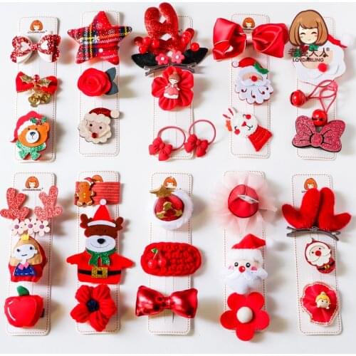 Lovdarling Jewelry Children Headwear Three-Piece Set Christmas Gift Suit Princess Style Hairpin Small Head Flower Head Elastic