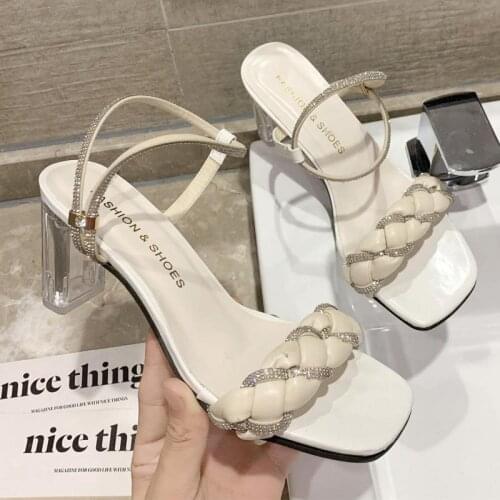 Sandal For Women Female Shoes All Match 2021 Summer Beige Band Rhinestone New Ytmtloy Sadalias Femininas Zapatilla Mujer