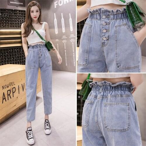 2021 New Fashion Autumn Casual Women Blue Jeans Slim Lady High Waist Harem Pants Big Size Bud Denim Pant Thousers Outwear WZ1447