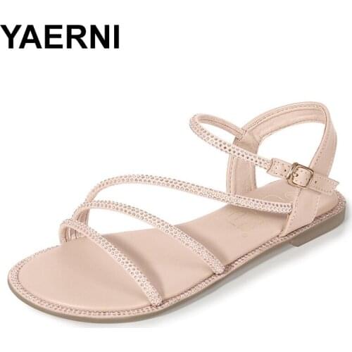 YAERNIGlitter sequins decoration sneakers sandals women three narrow bands flat beach sandals bohemian crystal sandalias big siz