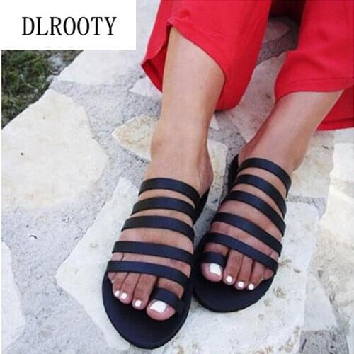 Women Sandals Slippers Flats 2019 Summer Fashion Rome Slip On Non-slip Shoes Woman Slides Solid Casual Female Plus Size 34-43