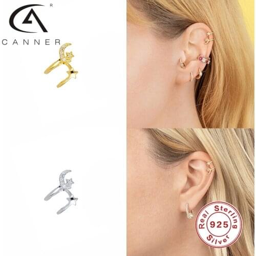 CANNER 1pcs No Ear Hole Clip Earrings For Women Pendientes Plata 925 Fashion Women Jewelry Cosmic Stars Moon Earrings Kolczyki