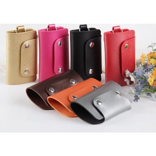 1Pc PU Leather Key Holders Portable Car Keychain Housekeeper Storage Bag Case Simple Casual Solid Color Unisex Wallets Cover