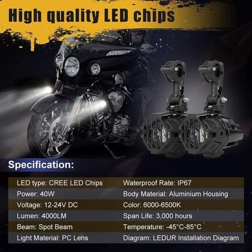 2PCS 40W LED Auxiliary Lamp 6000K Super Bright Fog Driving Light Kits LED Lighting Bulbs DRL for Motorcycle BMW K1600 R1200G