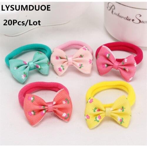 20Pcs/Lot Korean Fashion Hair Bows Elastic Hair Bands Ribbon Rubber Band Candy Color Cute Ropes Headdress Girls Hair Accessories