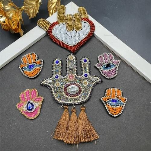 3D Handmade Rhinestone Rice Bead Patch Palm Eye, Ricking Love Sewing Dress Crystal Bead Applique Nail Bead DIY Accessories
