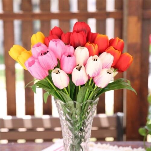 9 Heads/bunch Artificial Flowers Garden Tulips Real Touch Flowers Tulp Bouquet Mariage for Wedding Home Party Decorations Flower